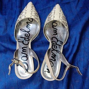 Sam Edelman alligator skin leather shoes with metallic block heel‎ 8.5